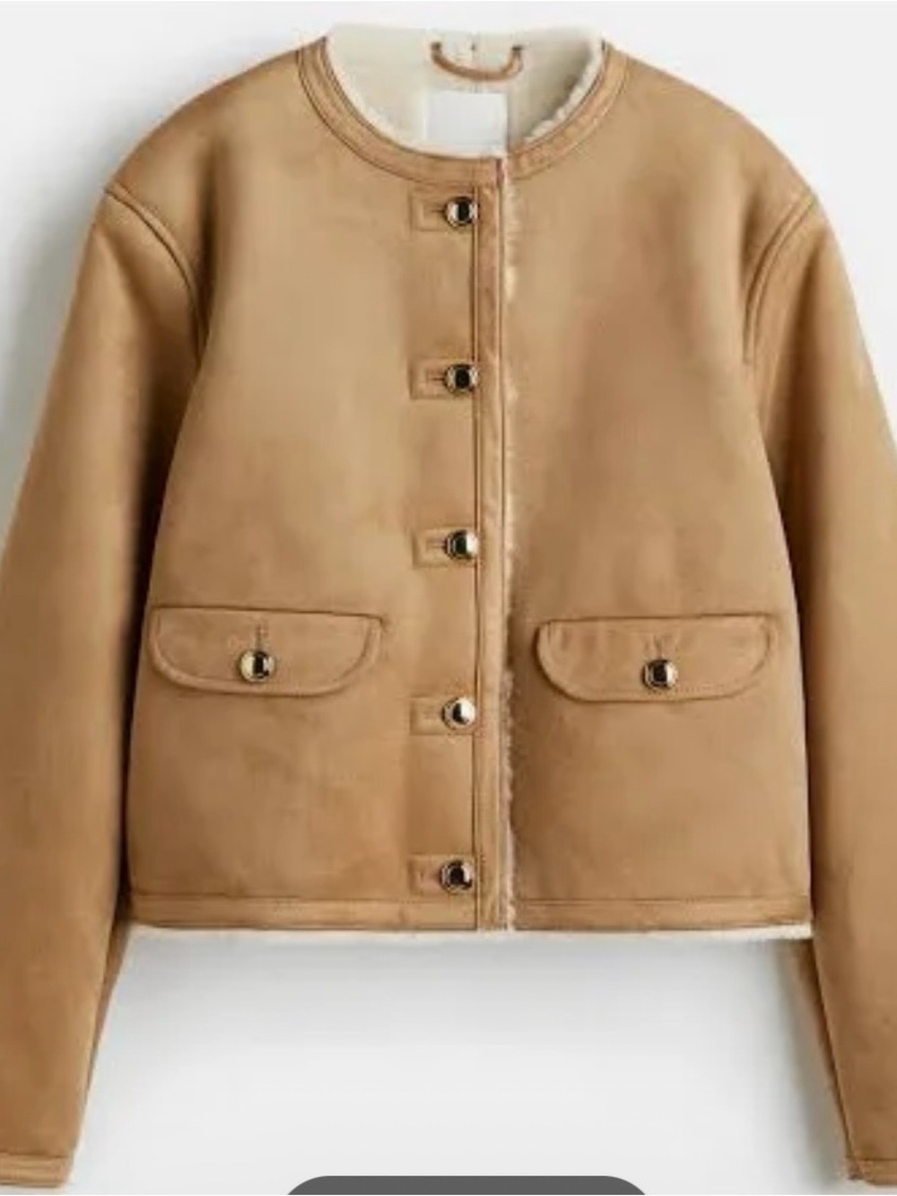 🩷 NEW H&M Tan Faux Shearling-Trim Teddy Jacket NWT Size Small.PURCHASED DAYS AGO